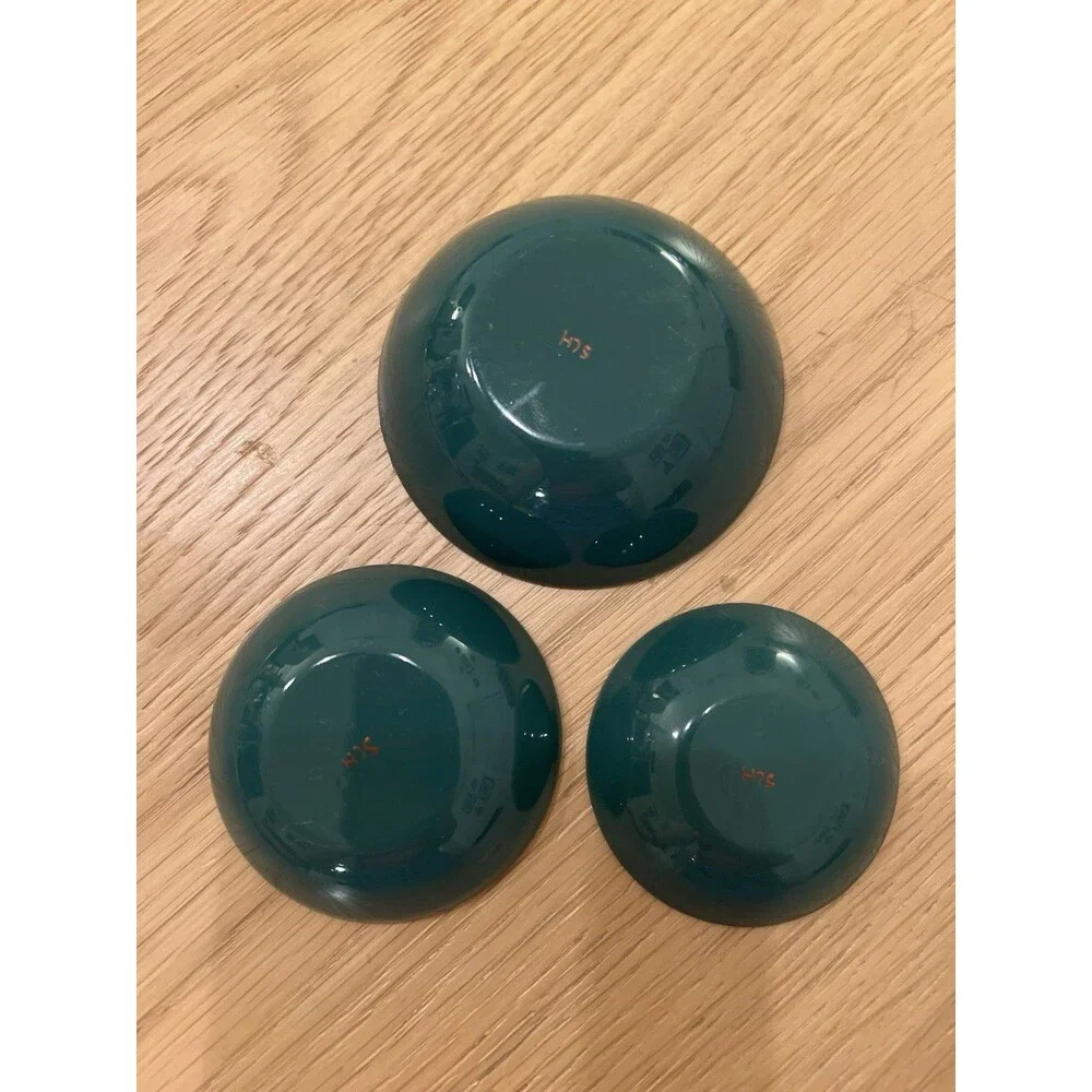 Set Of 3 Mid Century Handmade Trinket Enamel Dishes Victorian Woman Dish Vintage